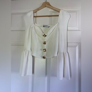 Self-Portrait White Ribbed Top Size S